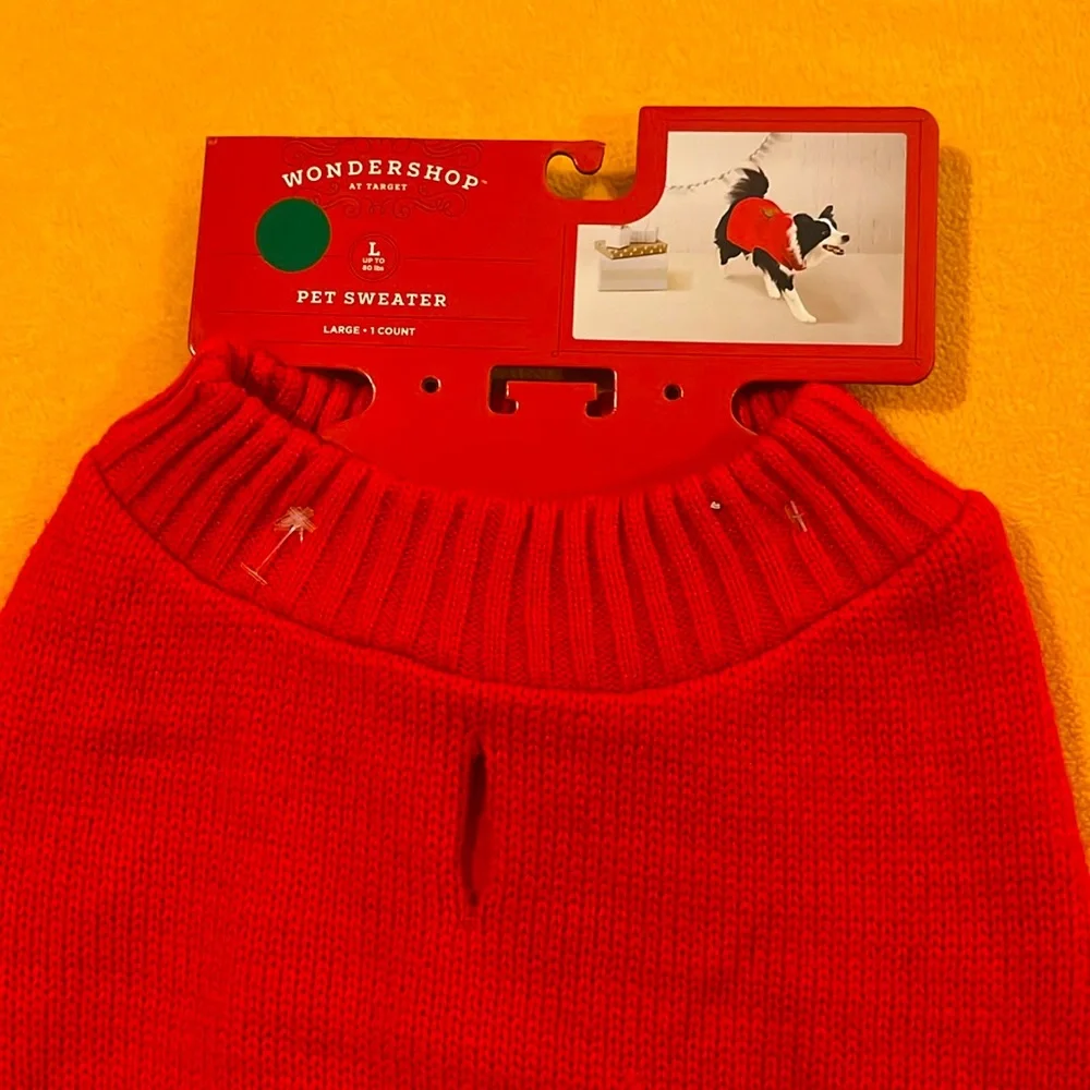 NWT Dog sweater red with gold sequin deer embroidered. Size L. Opening for leash